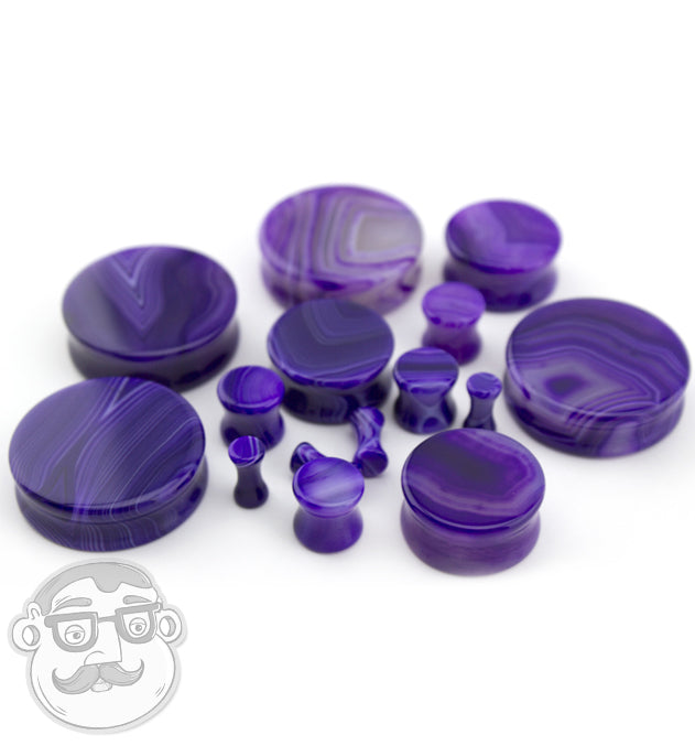 Purple Line Agate Stone Plugs 8 Gauge 1 1 4 Inch