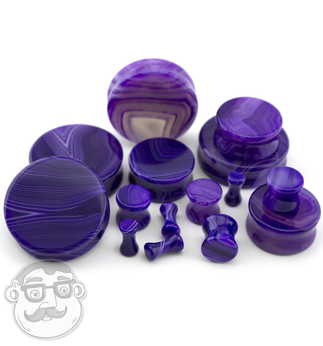 Purple Line Agate Stone Plugs
