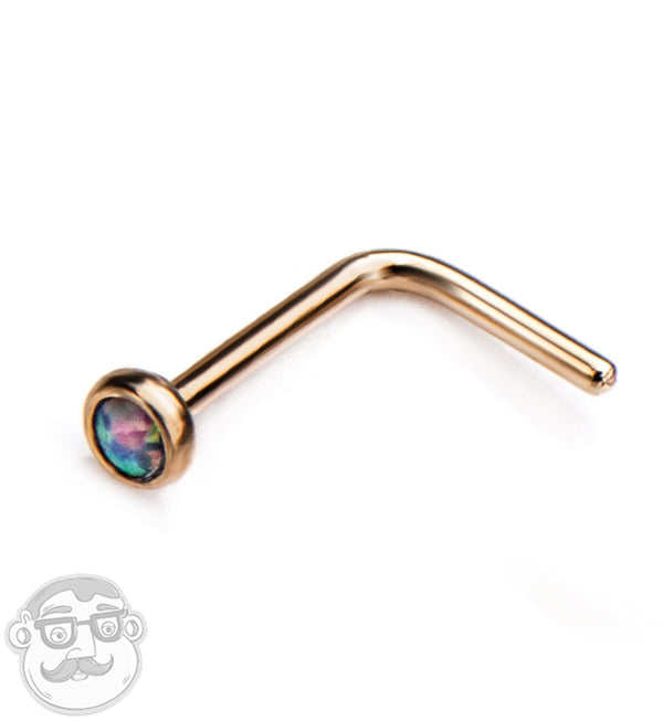 20G Purple Opalite Gold PVD Nose Ring L Bend