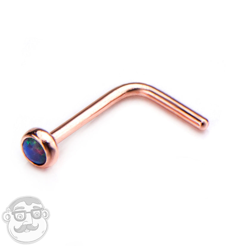 20G Blue Opalite Rose Gold PVD Nose Ring L Bend