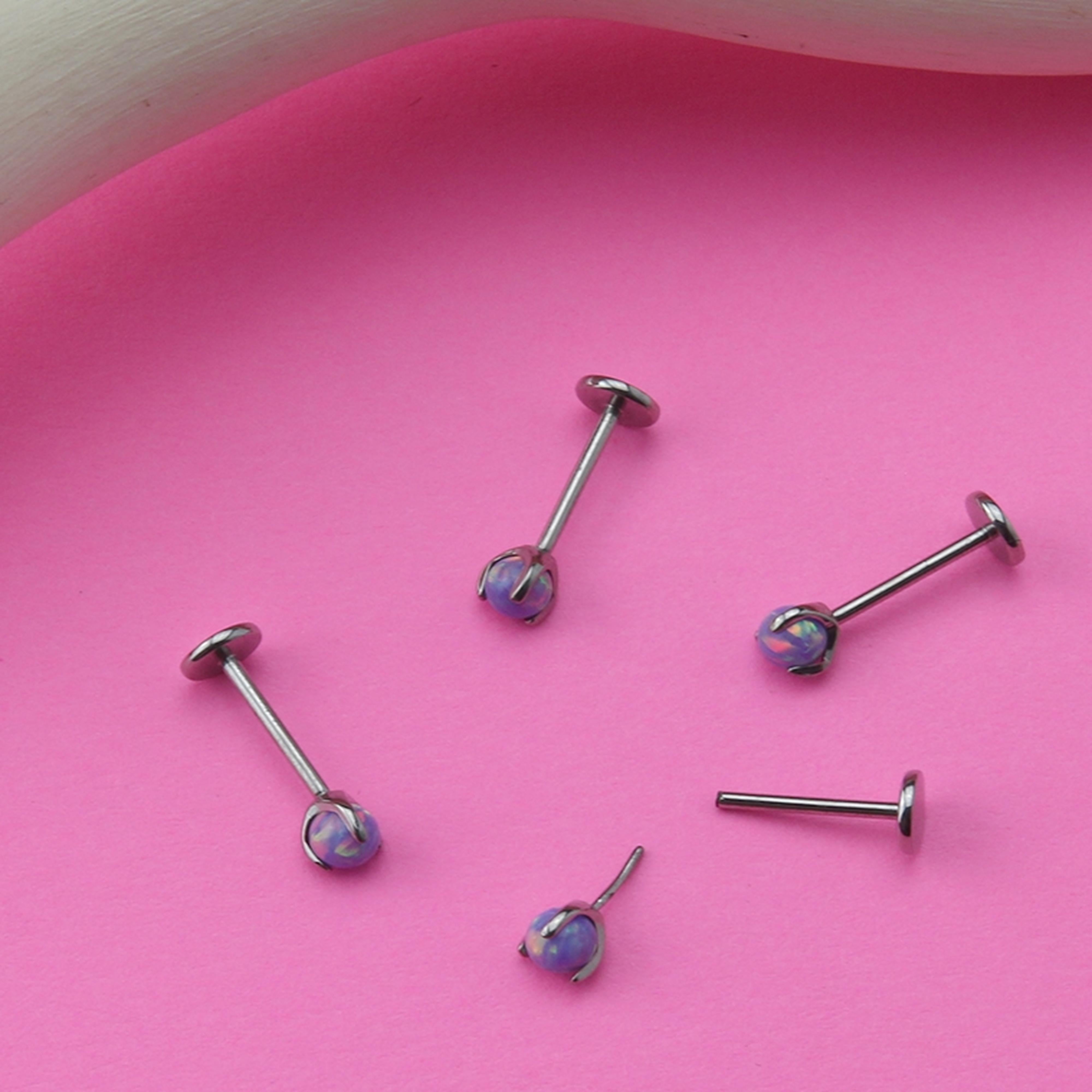 Purple Opalite Claw Set Titanium Threadless Labret