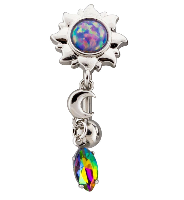 Purple Opalite Sun Dangle Black Aurora CZ Belly Button Ring