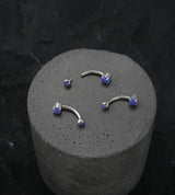 Purple Opalite Prong Set Stainless Steel Curved Barbell