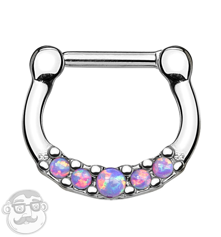 16G Purple Opalite Line Stainless Steel Septum Clicker