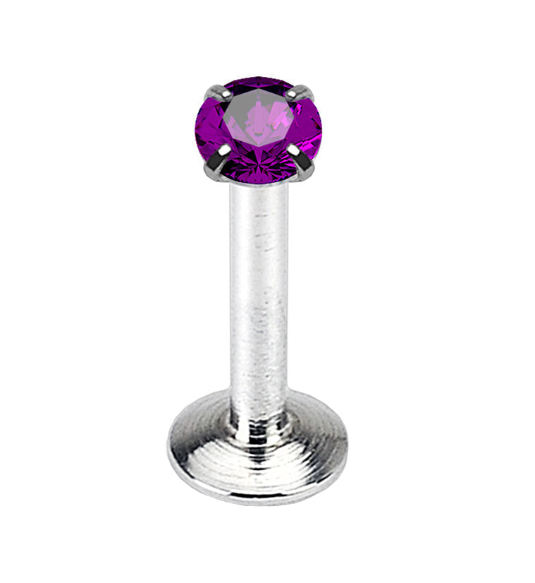 Purple CZ Prong Internally Threaded Labret