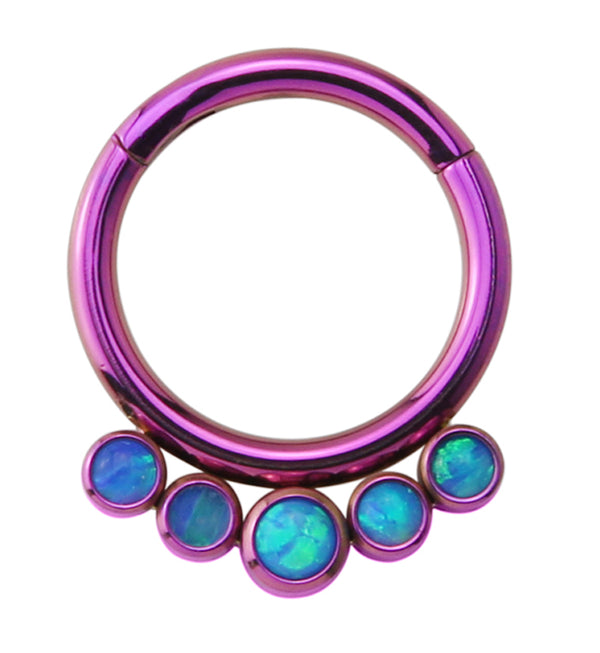 Purple PVD Cinque Blue Opalite Titanium Hinged Segment Ring