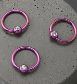 Purple PVD Clear CZ Captive Ring