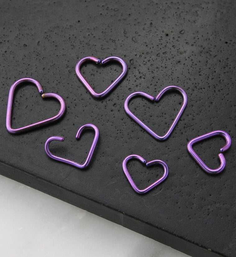 Purple PVD Heart Seamless Titanium Hoop Ring