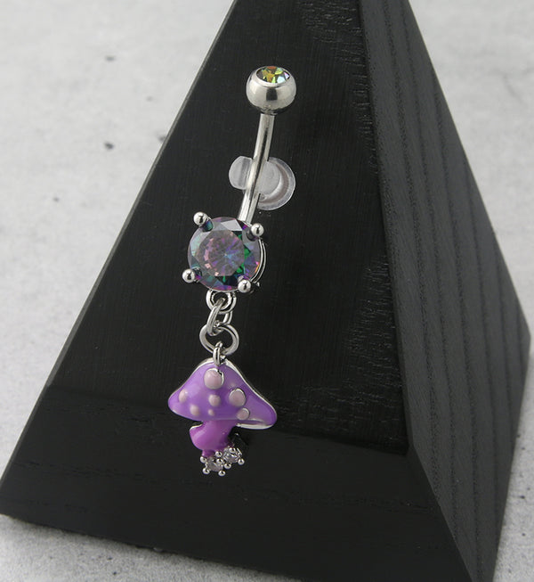Purple Shroom Black Aurora CZ Dangle Belly Button Ring