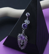 Purple Square CZ Dangle Chain Belly Button Ring