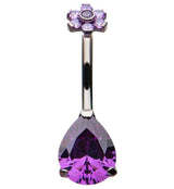 Purple Teardrop CZ Flower Titanium Belly Button Ring