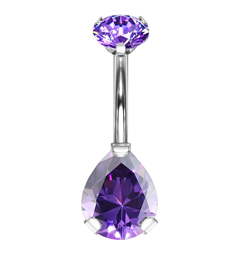Purple Teardrop CZ Titanium Belly Button Ring