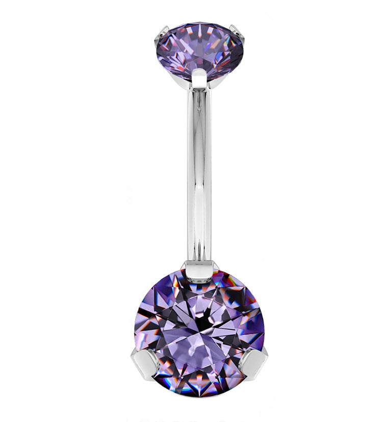 Purple CZ Titanium Belly Button Ring