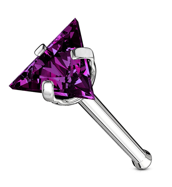 20G Purple Triangle CZ Stainless Steel Nosebone