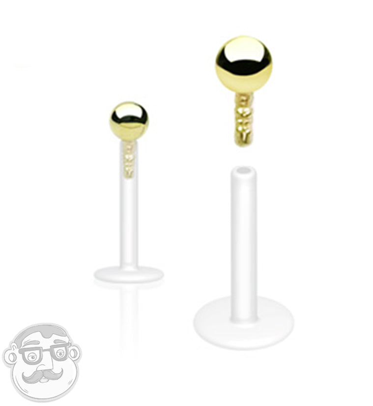16G 14kt Ball Top Bioflex Flat Back Labret Post