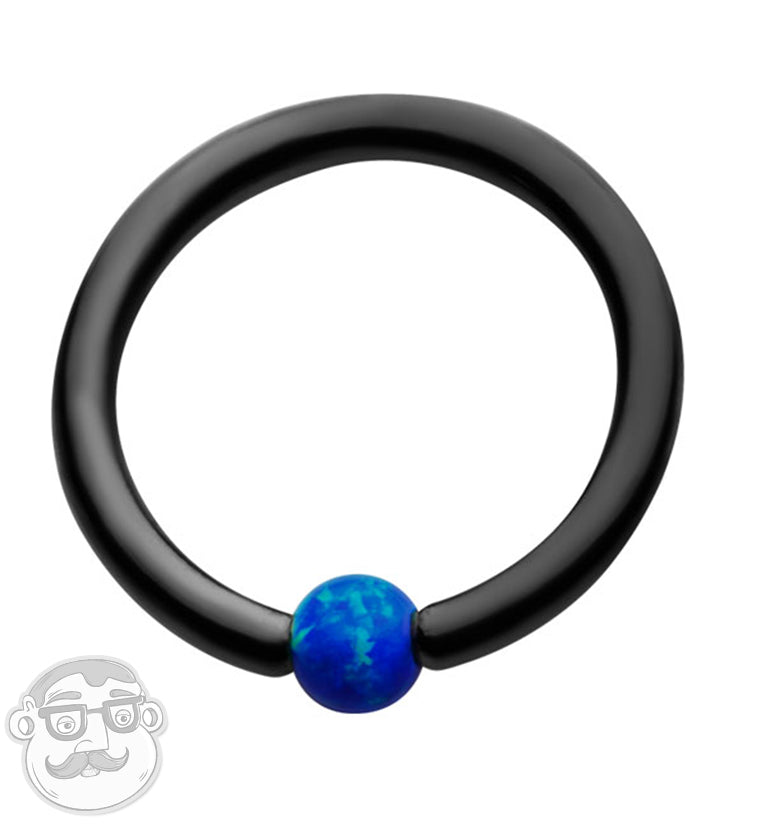 PVD Black Captive Ring With Blue Opalite Bead