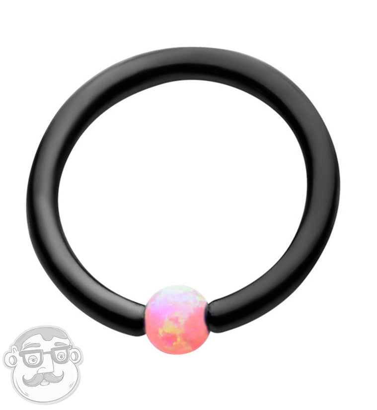 PVD Black Captive Ring With PInk Opalite Bead