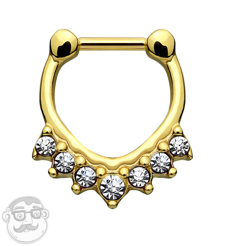Gold Septenary CZ Stainless Steel Septum Clicker