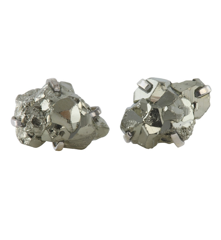 Pyrite Stone Prong Set Sterling Silver Earrings