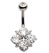 Quad Chasm CZ Stainless Steel Belly Button Ring