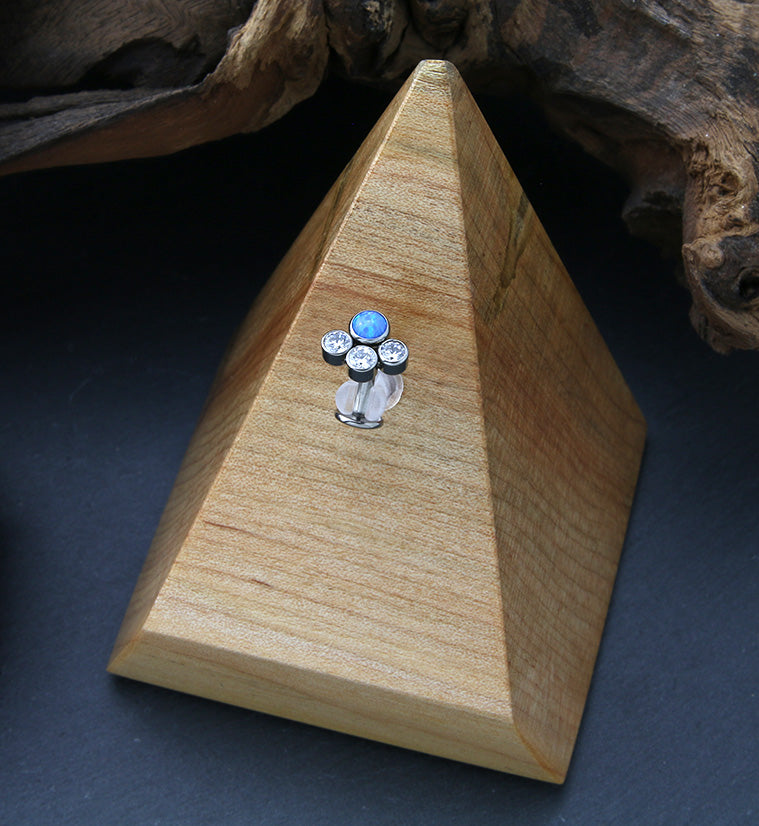 Quad Cluster Blue Opalite Clear CZ Titanium Threadless Floating Belly Button Ring (Convex Disk)