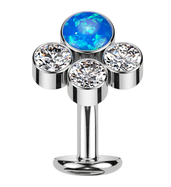 Quad Cluster Blue Opalite Clear CZ Titanium Threadless Floating Belly Button Ring (Convex Disk)