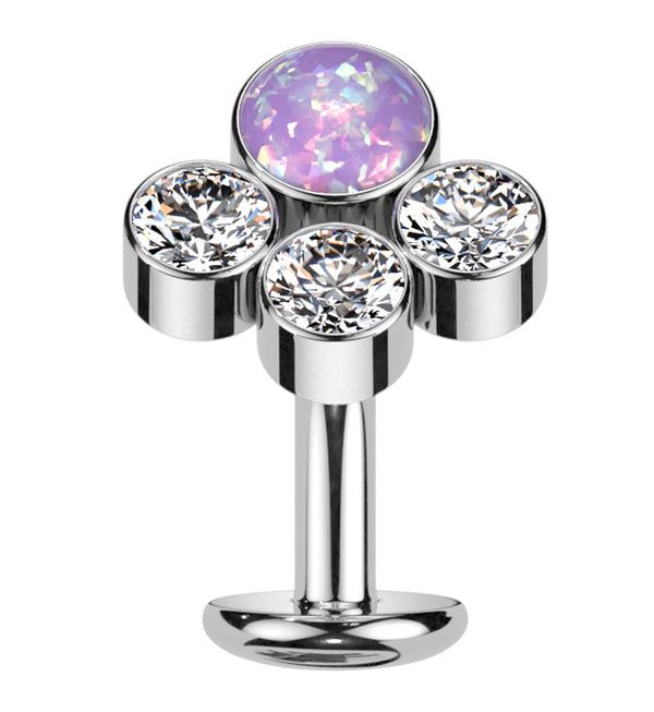 Quad Cluster Purple Opalite Pink CZ Titanium Threadless Floating Belly Button Ring (Convex Disk)