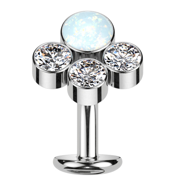 Quad Cluster White Opalite Clear CZ Titanium Threadless Floating Belly Button Ring (Convex Disk)