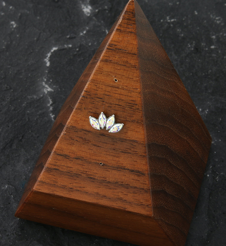 Quartet Rainbow Aurora CZ Threadless Titanium Top