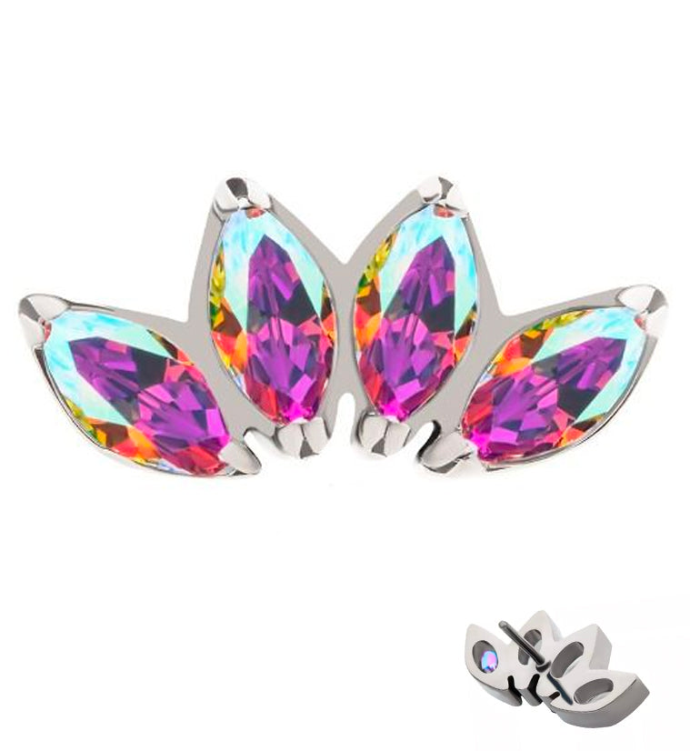 Quartet Rainbow Aurora CZ Threadless Titanium Top