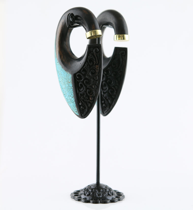 Quill Howlite Turquoise  Wooden Ear Weights