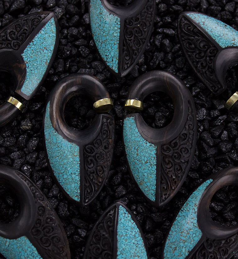 Quill Howlite Turquoise  Wooden Ear Weights