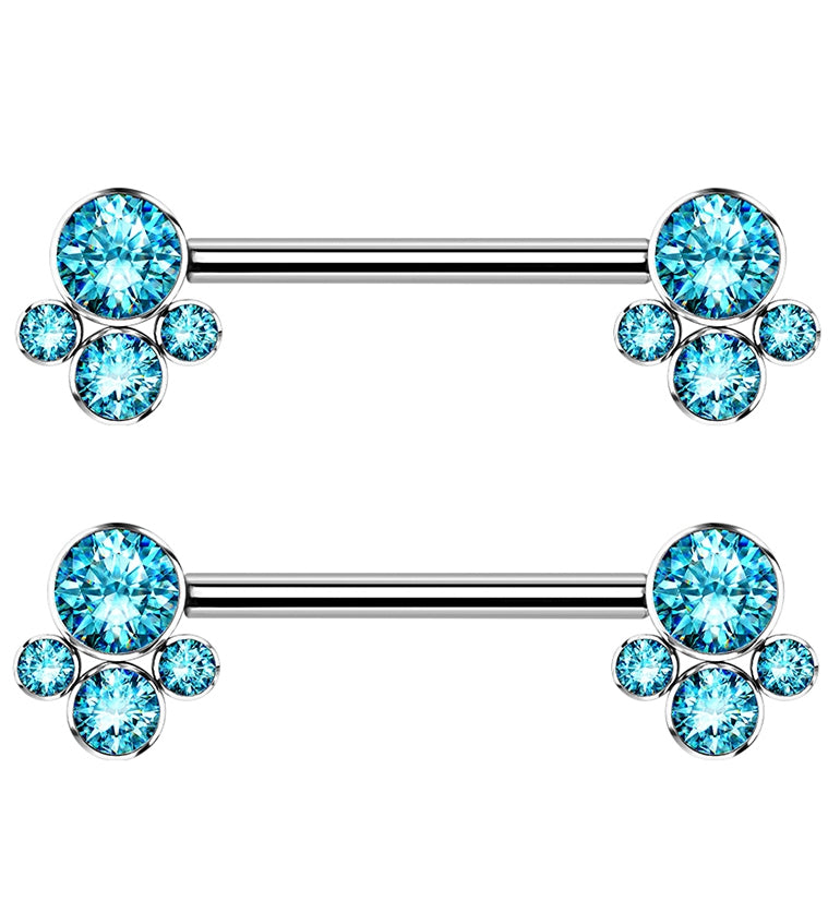14G Cluster Aqua CZ Titanium Nipple Ring Barbell