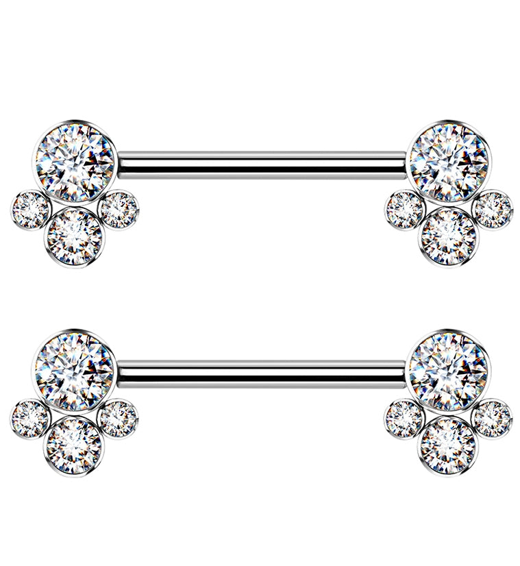 14G Cluster Clear CZ Titanium Nipple Ring Barbell
