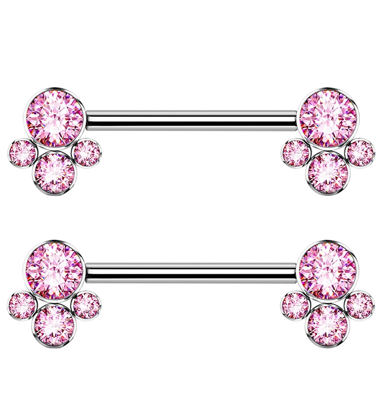 14G Cluster Pink CZ Titanium Nipple Ring Barbell