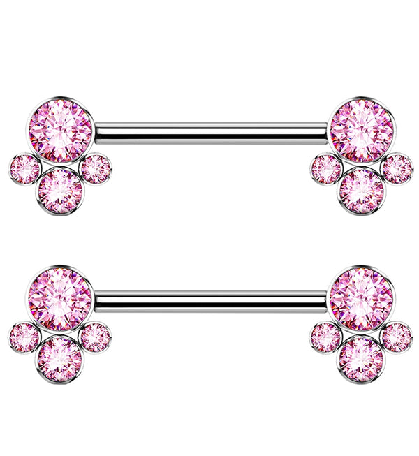 14G Cluster Pink CZ Titanium Nipple Ring Barbell