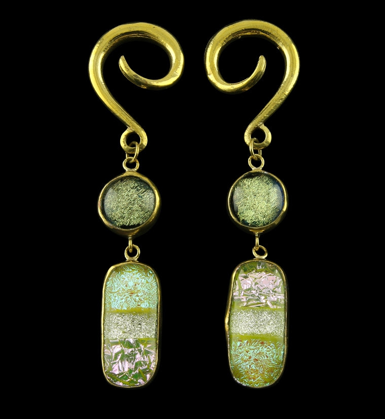 Fairy Tale Double Oblong Dichroic Glass Brass Ear Weights