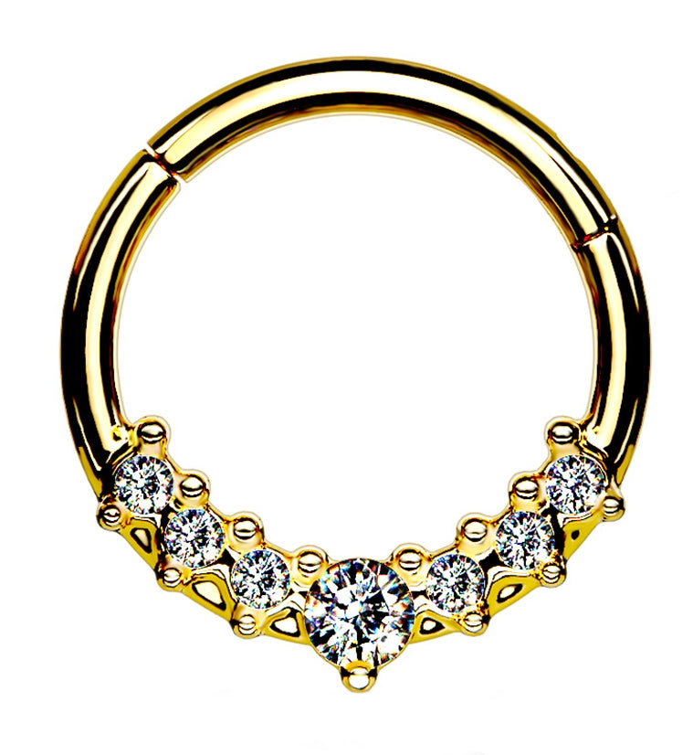 Radiant Gold PVD Cluster Bead CZ Hinged Segment Hoop Ring