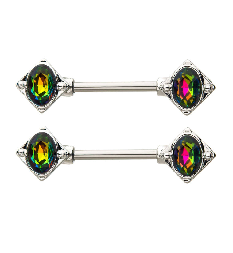 14G Acute Rainbow CZ Nipple Ring Barbell