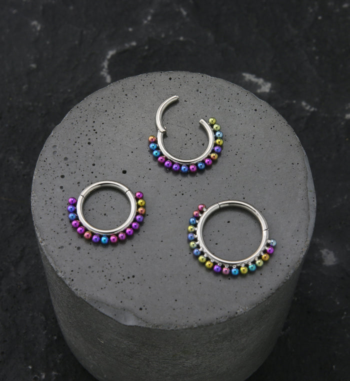 Steel Bead Rings Rainbow Anodized Bead Titanium Hinged Segment Ring