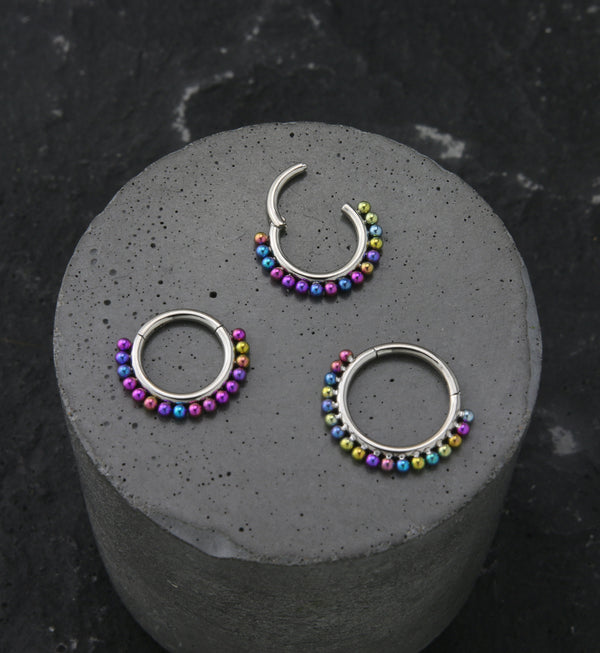 Rainbow Anodized Bead Titanium Hinged Segment Ring