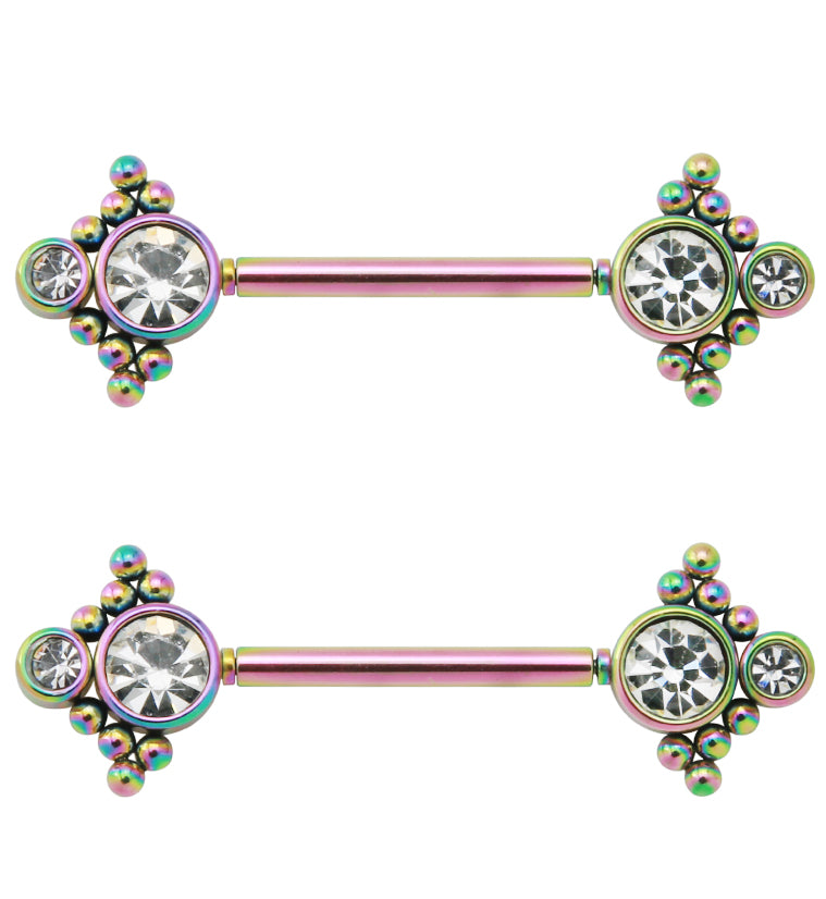 14G Rainbow PVD Array Threadless Nipple Ring Barbells
