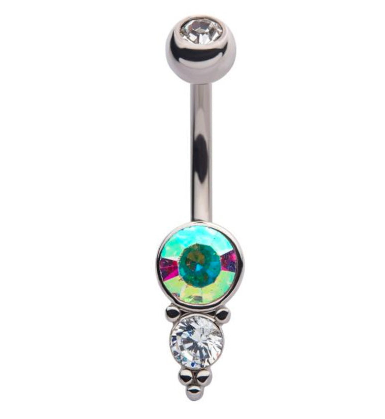 Rainbow Aura Drop CZ Belly Ring