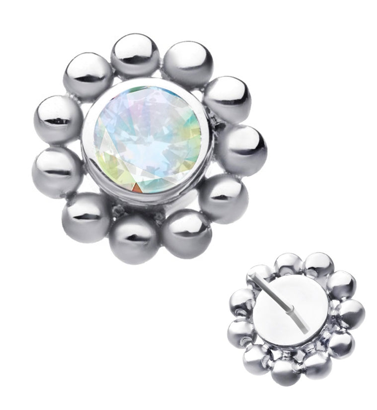 Beaded Verge Rainbow Aurora CZ Titanium Threadless Top