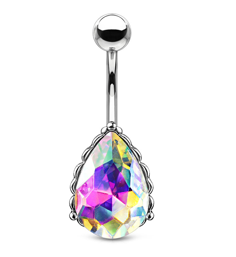 Rainbow Aurora Gem Drop Belly Button Ring