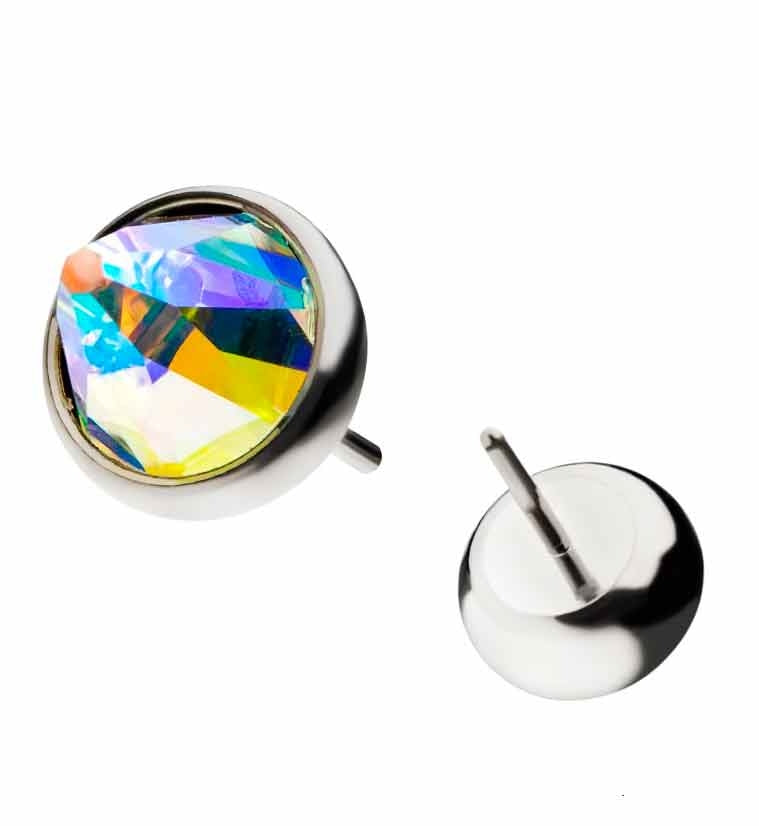 Titanium Threadless Rainbow Aurora Swarovski Cone Top