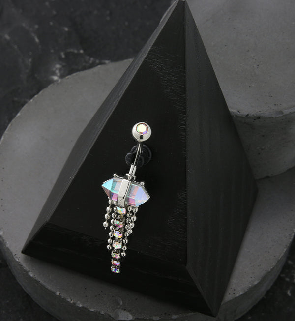 Rainbow Aurora Crystal Bead Chain Stainless Steel Belly Button Ring
