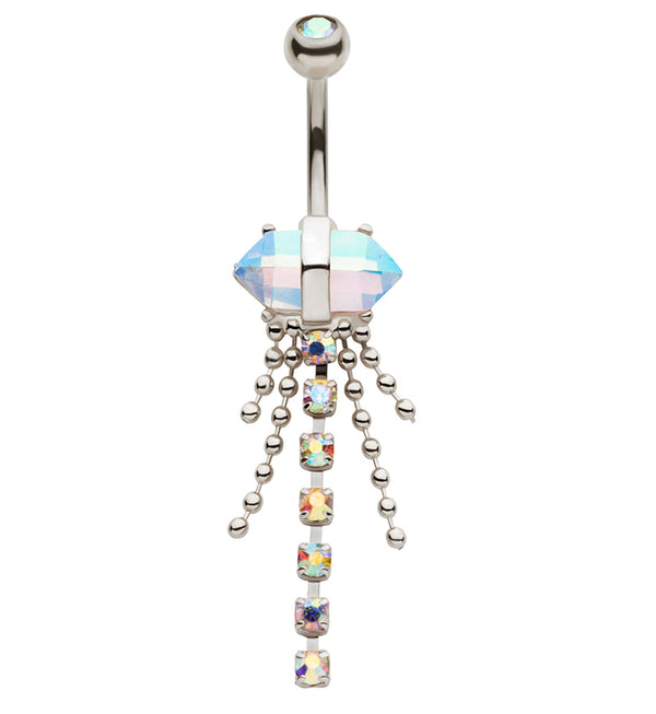 Rainbow Aurora Crystal Bead Chain Stainless Steel Belly Button Ring