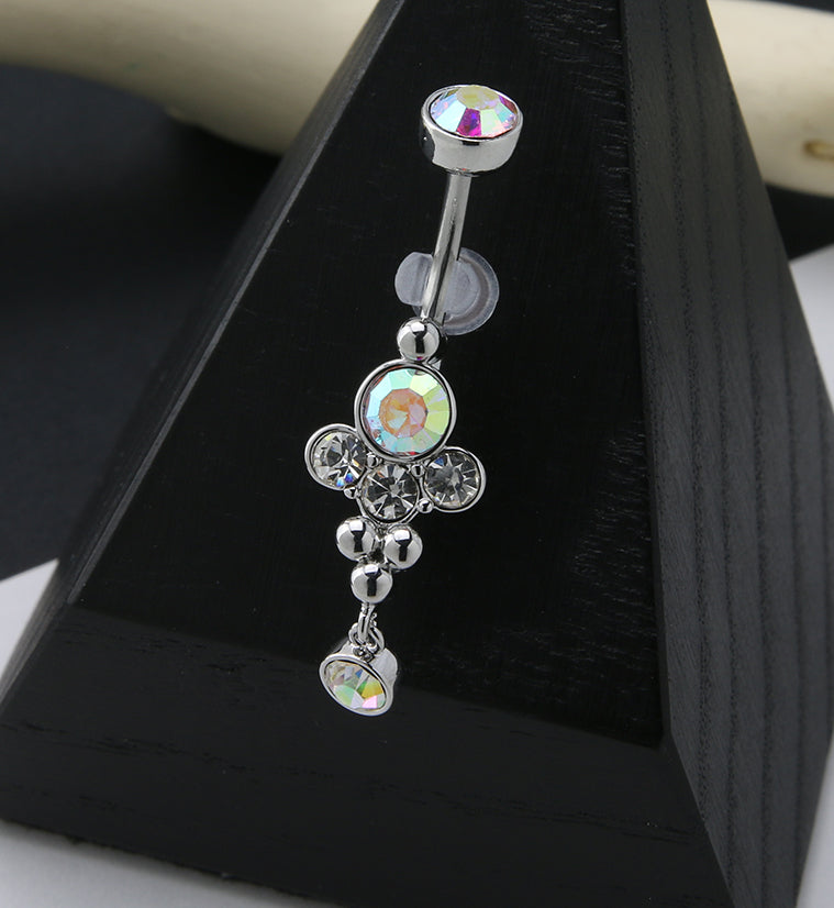 Rainbow Aurora CZ Array Belly Button Ring