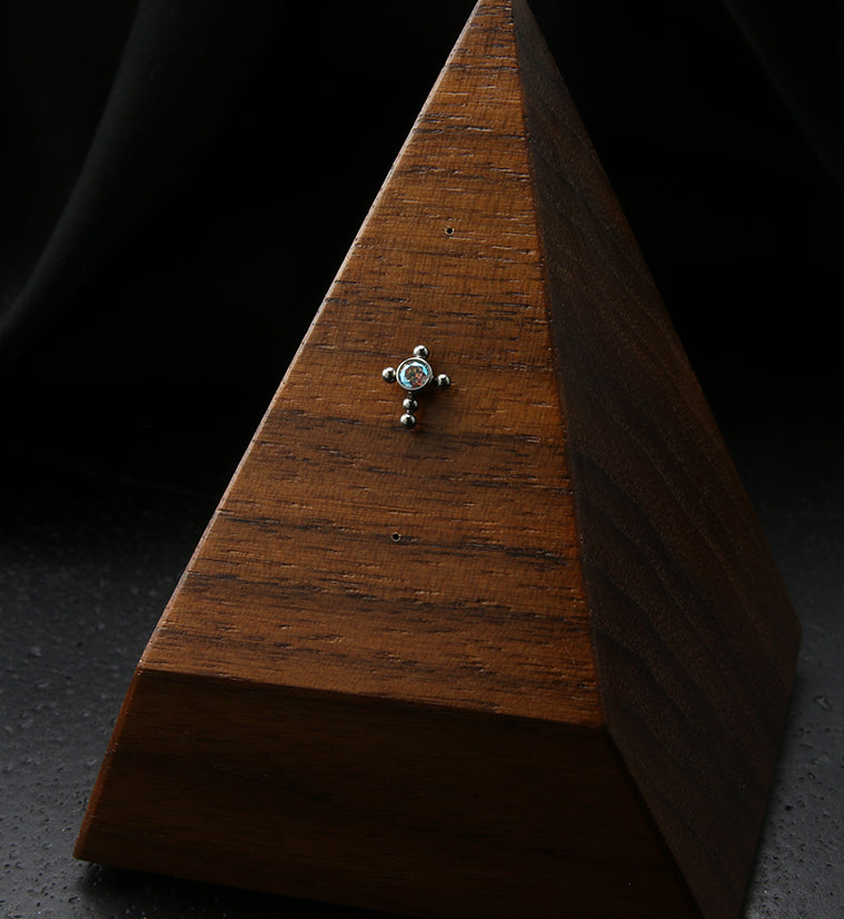 Rainbow Aurora CZ Beaded Cross Titanium Threadless Top